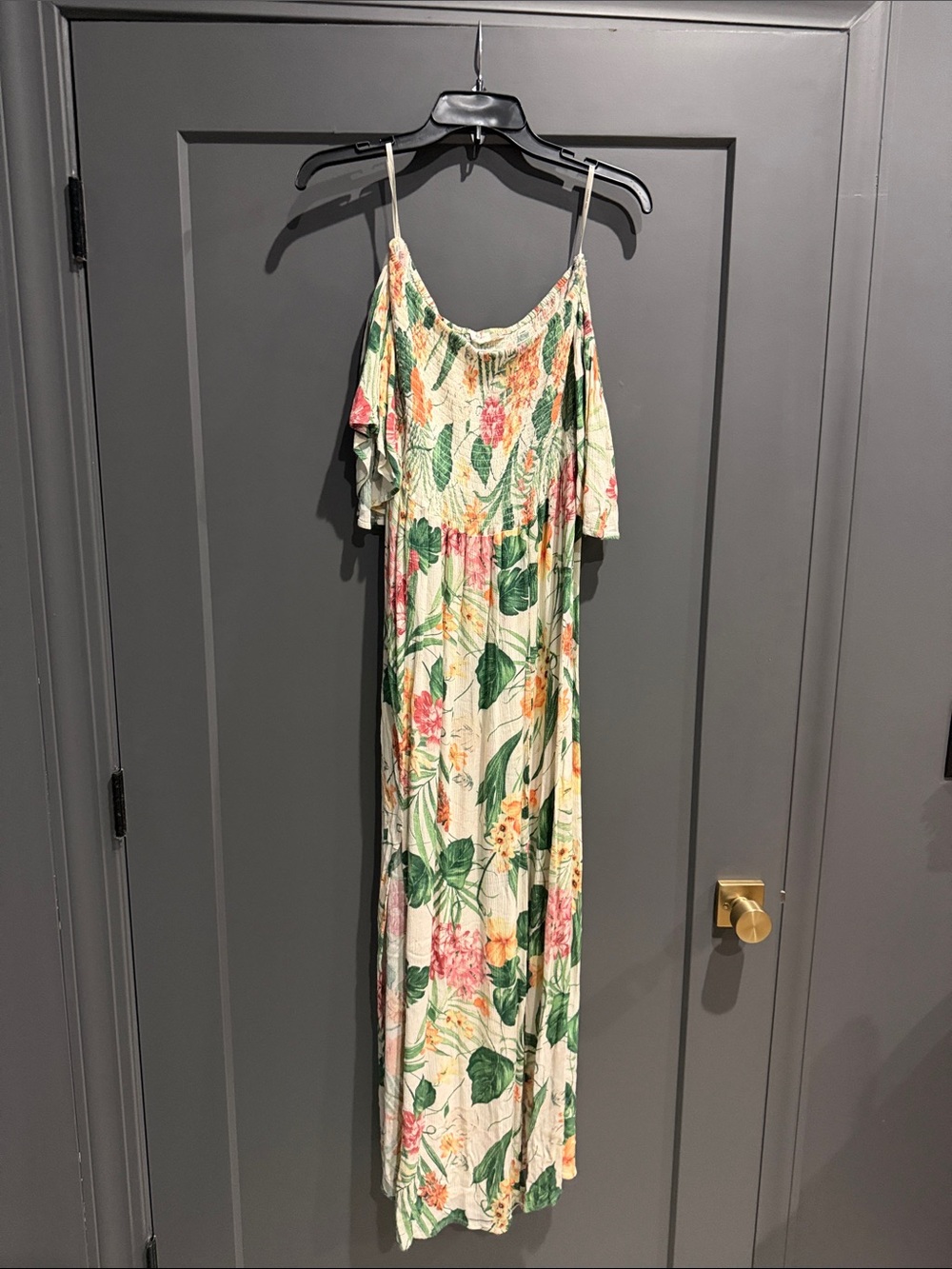 Floral Off-Shoulder Strapless Maxi Dress in Cream and Green